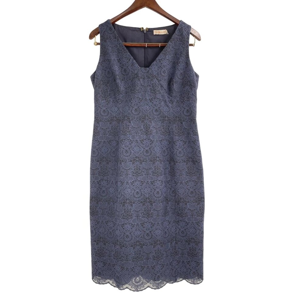 Tory Burch Womens Size 12 Lace Sleeveless Sheath Dress Navy Blue Formal Cocktail